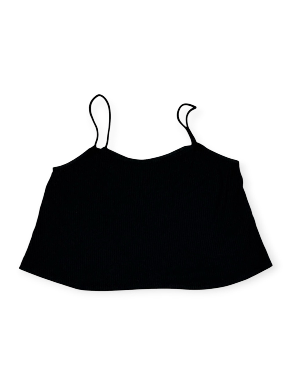 Reformation Black Ribbed Spaghetti Strap Crop Camisole